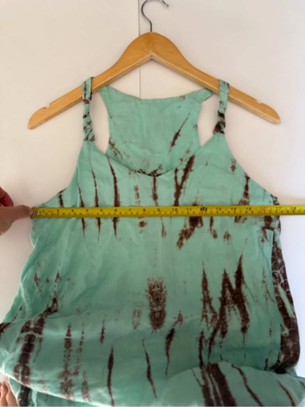 Linen Tie-Dye Midi Dress Aqua Brown Boho Racerback Sleeveless Pocket Dress - Picture 3 of 8